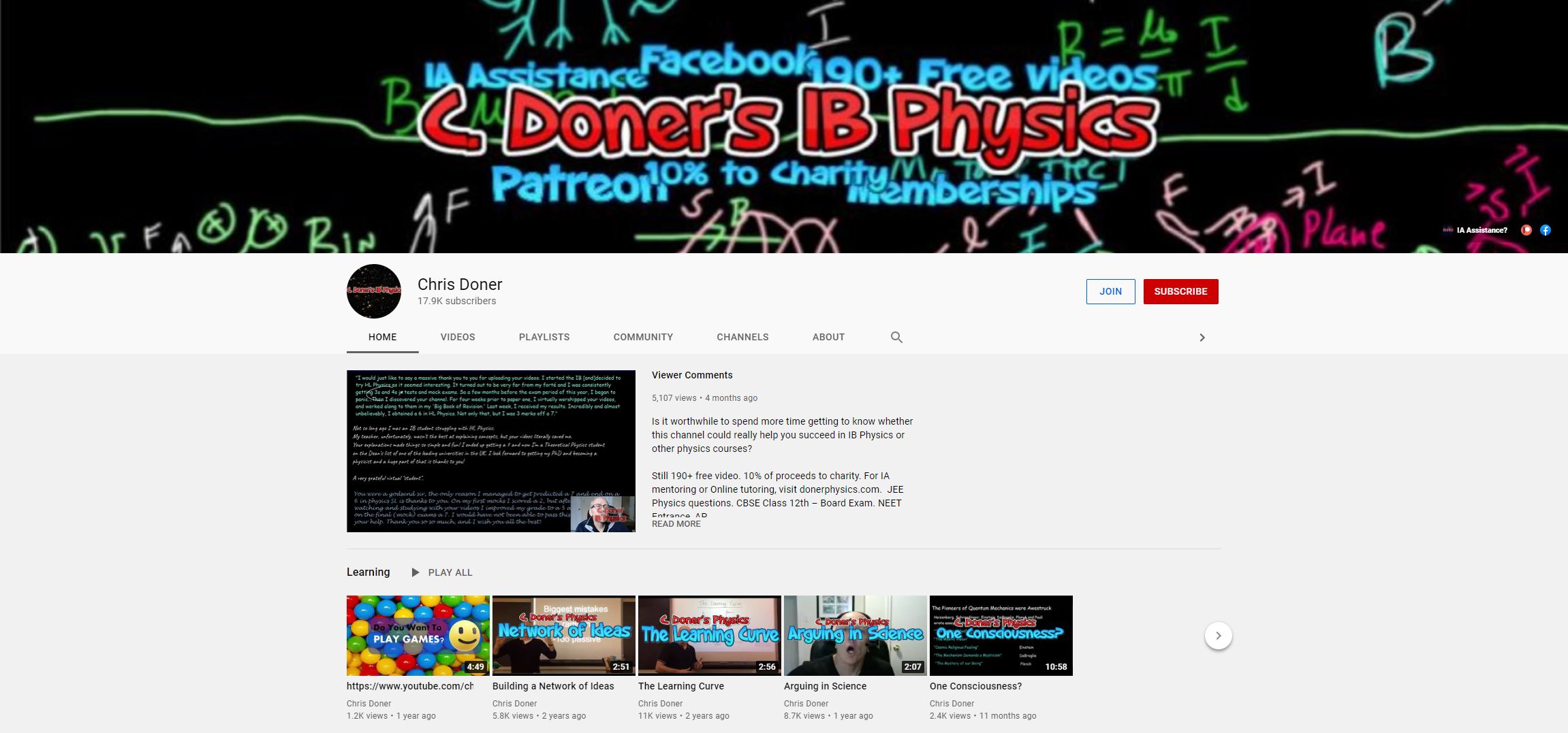 Chris Doner's IB Physics Youtube Channel